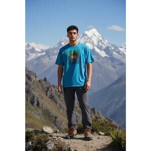 Cotopaxi Graphic T-Shirt Men's Blue 2XL Colorful Print Short Sleeve Crew Neck